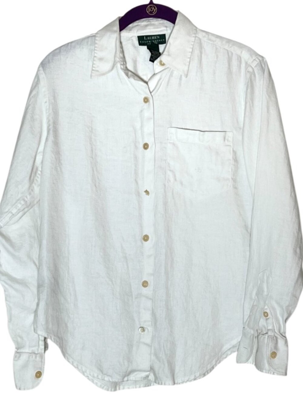 Lauren Ralph Lauren white linen button front long sleeve size 4P- flaw